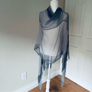 Vintage Long Cotton Light Scarf Silky Gray Blue Ombre Color Shawl Wrap for Women